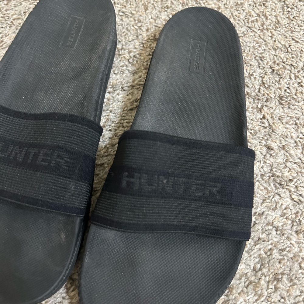 Hunter Original Elastic Slide Sandals Black Women's Cushioned Textile Open Toe - Picture 6 of 9